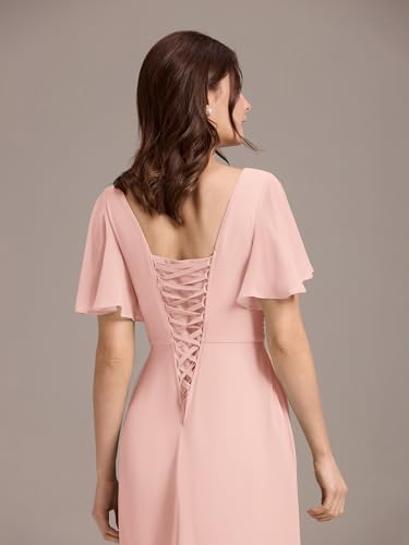 Image of Ever-Pretty Women's Summer V Neck Chiffon Pleated Empire Waist Bandage Bridesmaid Dress with Pockets 02360