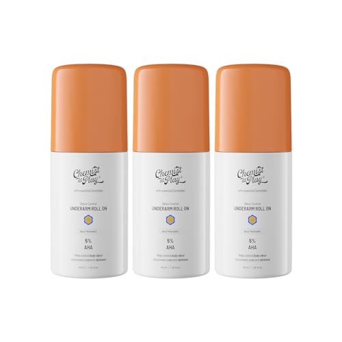 Chemist At Play Underarm Roll On Deodorant | Aqua Fragrance | 40 ml X 3 | 4% Lactic Acid & 1% Mandelic Acid | Fades Underarm Pigmentation & Reduces Bo