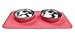 Ono Good Bowl Food & Water Double Feeder - Small to Medium Pets No Spill Non Skid Silicone Mat & Stainless Steel Bowls for Dogs or Cats (Coral)