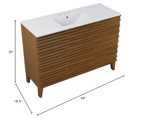 Image of Swiss Madison Cascade 48 in. Brown Oak Bathroom Vanity with White, 3-Hole Ceramic Sink Top