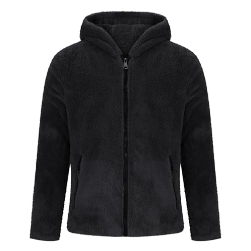 Man Fleece Lined Wool Jackets Hoods Outfit for Man Long Sleeve Warm Fuzzy Hooded Plain Winter Fall Coat 20254