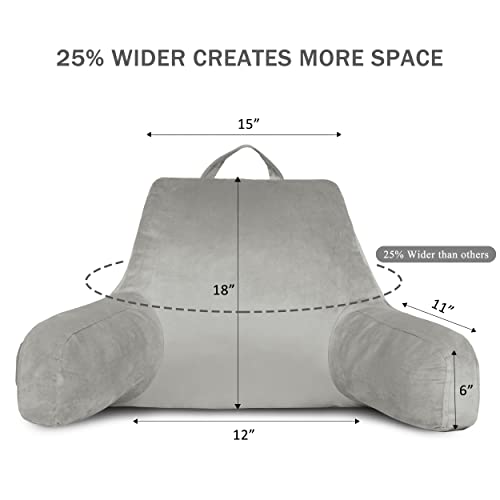 Downluxe Reading Pillow With Arms, Back Pillow For Sitting In Bed, Adult Bed Rest Pillow With Shredded Memory Foam And Removable Cover (18 X 15 Inches Grey) #TOP1