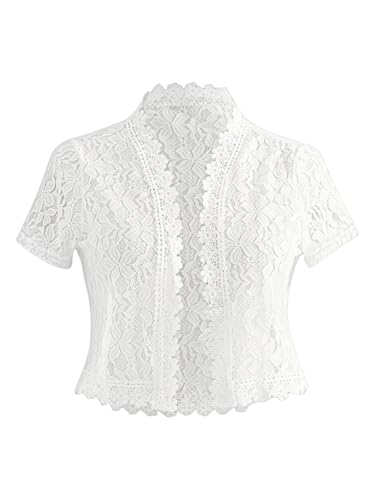 SOLY HUX Women's Summer Lace Open Front Crop Cardigan Short Sleeve Shirts Lightweight Jacket