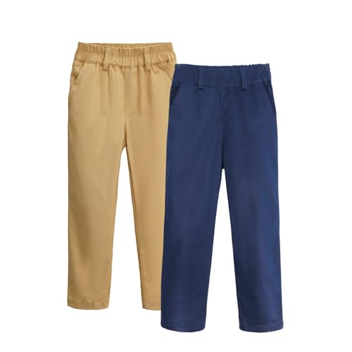 hileelang kids boy school uniform pants stretch cotton chino navy khaki trousers sizes 4-16 1 or 2 pack