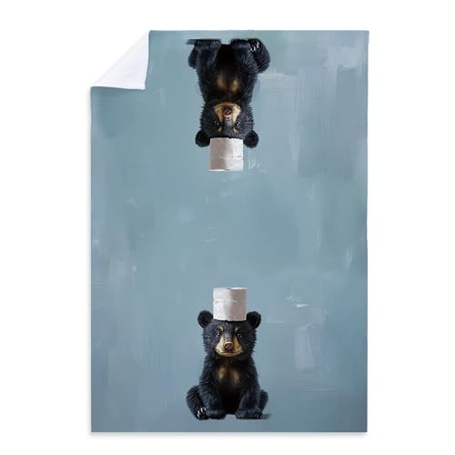 LCRBF Funny Black Bear Bathroom Hand Towels, Bear Bathroom Decor Gifts, Funny Toilet Paper Wild Animal Hand Towels for Kids Bath Room Washroom Decor, 16x24 Inch