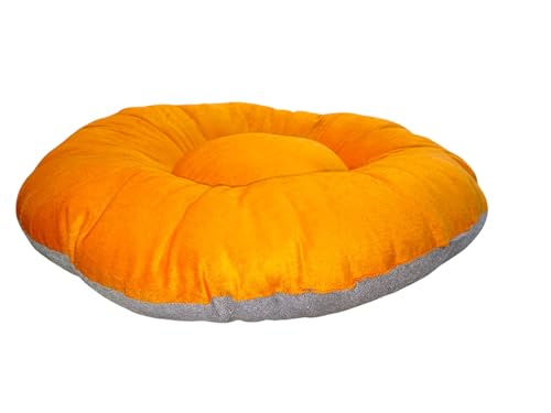Image of The Pets Company Calming Dog & Cat Bed | Soft Fluffy Donut Reversible, Washable Pet Bed for Puppies | Cozy Plush Anti-Anxiety Cushion |, (L-38 Inch x B-38 Inch x H-6 Inch), Orange & Grey-XLarge
