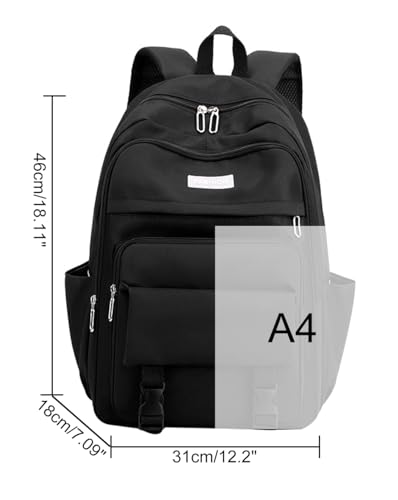 JiaYou Girls Junior Middle School Backpack Solid Color Casual Daypack Laptop Bag fit for School Travel Leisure time(Black,25 Liter)2
