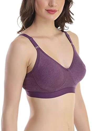 Image of SKDREAMS Blue & Brown & Purple-32D Cotton Blend Seamless Non Padded Non-Wired Full Coverage Pack of 3 Women T-Shirt Bra Combo
