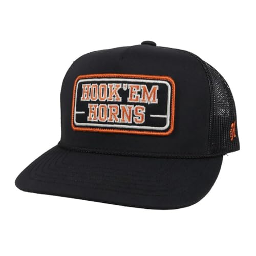 HOOEY Men's University of Texas Officially Licensed Collegiate Adjustable Snapback Hat w/Rectangle Patch Black