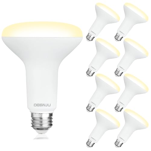 DEGNJU Pacote com 8 lâmpadas LED BR30, holofotes internos reguláveis equivalentes a 7W 65W 2700K branco suave, CRI80, 650 LM, base E26, 15000 horas de vida útil, lâmpada embutida de economia de