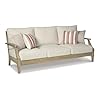 Signature Design by Ashley Clare View Outdoor Patio Sofa, 4 Throw Pillows, Nuvella Weather Resistant Fabric, Eucalyptus Wood, 81" W x 35" D x 32" H, Beige #2