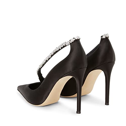 anteikira Women's Sexy Stiletto Heels Pumps Rhinestone Pointed Toe Satin Slip On Trendy Elegant 4 Inch High Wedding Bride Dress Shoes2