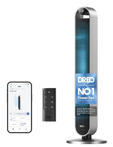 Dreo Tower Fan with Remote – 42 Inch Floor Fan with 120° Ultra Wide & Customizable Oscillation, Hyper Wind 12 Speeds & More Silent, 12H Timer, Bladeless Fans for Bedroom, Home & Office, Pilot Max