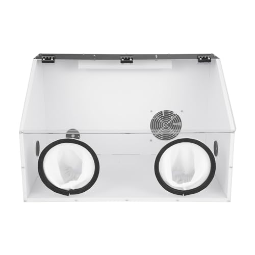 2 Holes Fully Enclosed Electric Grinding Table Polisher Dust Box Acrylic Cover Dust Box w/LED Light and Fan for Polishing Machine