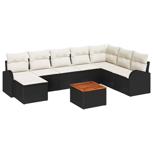 vidaXL Ensemble de canapé de Jardin 9 pcs Noir et Blanc, Salon modulaire pour Jardin et terrasse, mobilier extérieur Durable, fauteuils Confortables, Coin Relax