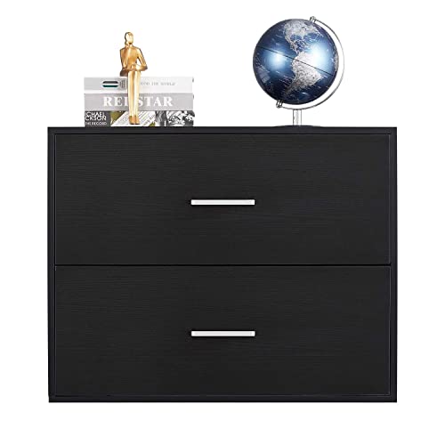Gedelite Wooden Lateral File Cabinet With 2 Drawer, Sliver Handle Office Storage Filing Cabinet For Legal/Letter/A4 File,16.54" D X 30.31" W X 24" H,Black #TOP3