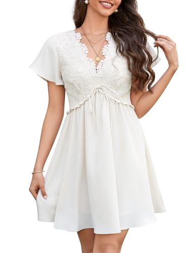 Florboom Women's Floral Lace Boho Dress Deep V Neck Short