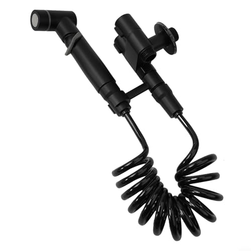 Pulverizador de bidé de mano multiusos para inodoro, con válvula de doble salida, presión de agua ajustable, modos de pulverización suave y para limpieza de baño (negro)