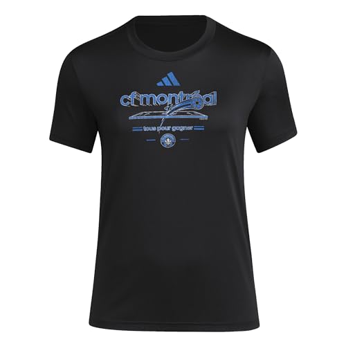 adidas Womens CF Montreal Pre-Game Short Sleeve Soccer T-Shirt,Black/Fc Montreal,X-Large