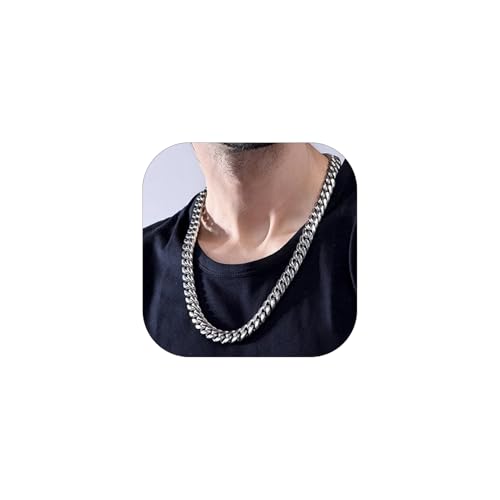 ChainsHouse Miami Cuban Link Chain Necklace for Men, 4.8mm/6mm/10mm/14mm Width, 14K Gold Plated/Stainless Steel/Black Mens Chunky Hip Hop Necklace Curb Chains, 14