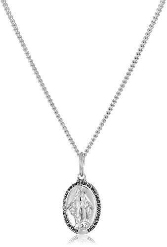 Sterling Silver Miraculous Medal with Stainless Steel Chain Pendant Necklace, 18