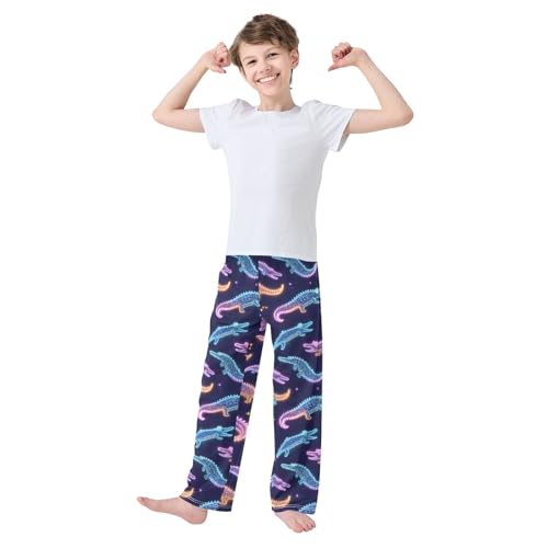 Pajama Pants Lounge Sleep PJ Bottoms Sleepwear Elastic Waist Drawstring S Alligator Neon3