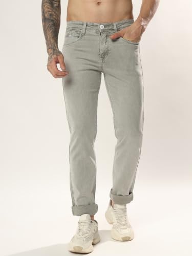 Image of Cotton Comfort Fit Jeans for Men | Full-Length Solid Denim Pants with Button Closure, Embroidered Design, Mid-Rise Casual Trousers for Daily | Classic Jeans for Office Bottoms (DI-249)