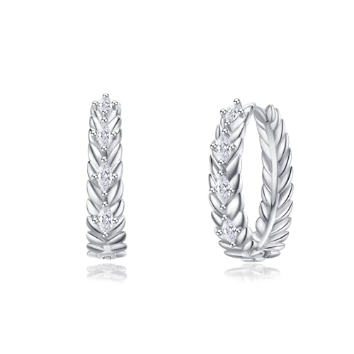 Wskfly WSK885 14K Gold/White Plated Lightweight Wheat Circle Hoop Earrings For Women,Marquise Cubic Zirconia Earrings Hypoallergenic Everyday Jewelry  cover