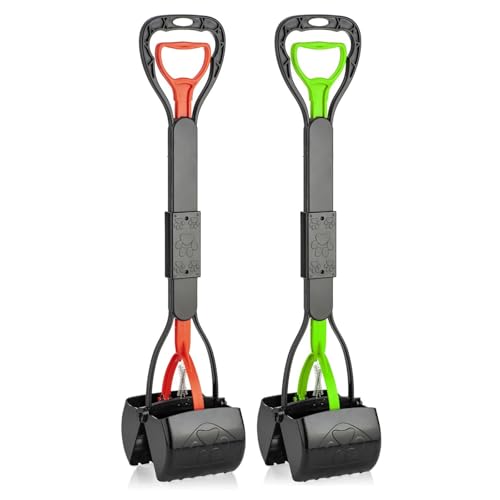 TIMINGILA Pooper Scooper 2 Pack, 28' Long Handle No Touch Dog Pooper Scooper for Large Medium Small Dogs, Durable Spring & Lightweight, Waste Pickup Tool for Dogs in Lawns/Grass/Dirt/Gravel