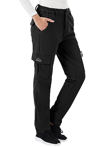 Tbmpoy Women's Skiing Hiking Cargo Pants Outdoor Waterproof Windproof Softshell Fleece Snow Pants Black L #TOP3