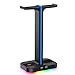 havit Porta Cuffie RGB Supporto per Doppio Cuffie Gamings con 2 caricatori USB, Supporto per Cuffie da Gioco con 7 modalità di Illuminazione, per PC/Netbook/Gamer