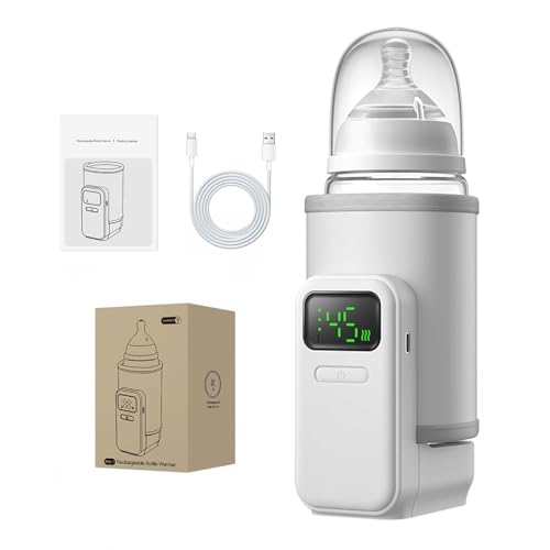Portable Bottle Warmer Even Heating with 6 Temperature Gears & Digital Display Rechargeable Milk Heating Sleeve Bottle Keep Warmer for Breast Milk/Formula Warming for Travel Home Outdoor