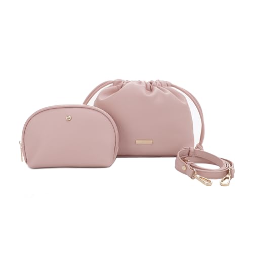 Mali+Lili Lola Beauty Bag Duo, Makeup Bag Travel Cosmetic Bag Set of 2, leather Purse Crossbody Bags for Women and Girls, Cute Makeup Pouch, Travel Pouch, Crossbody Purses for Women, Blush