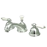Kingston Brass KS3961PL Restoration Widespread Lavatory Faucet with Porcelain Lever Handle, Polished Chrome, 8-Inch Adjustable Center