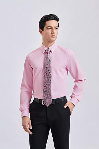Image of HISDERN Mens Dress Shirt with Tie Pocket Square Set Classic Button Down Shirt Matching Tie Long Sleeve Shirts