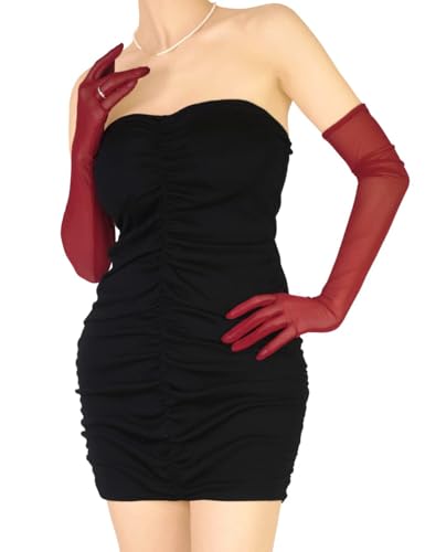 XXDingbs Womens 1920s Flapper Extra Long Sheer Opera Gloves Mesh Tulle Gloves for Bridal Christmas Costume Party Dance Burgundy