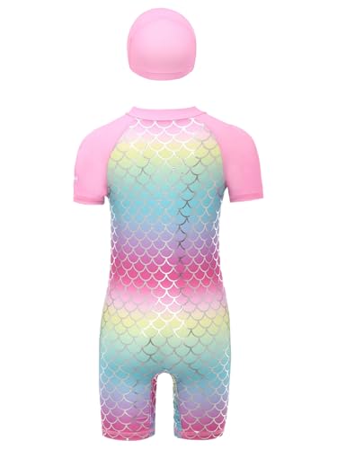 Kids Short Sleeve Zippy Swimwear Girls Mermaid Swimsuit Dress with Swim Hat Bathing Suit2
