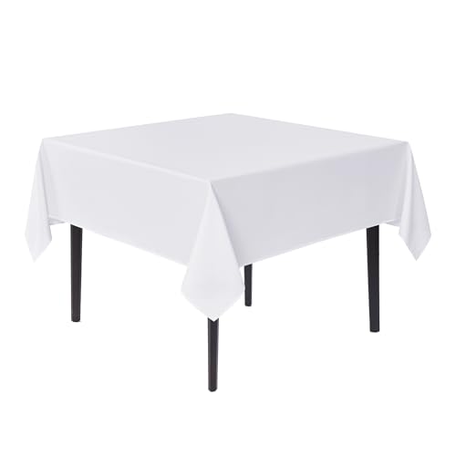 Image of sancua White Square Tablecloths 85x85 Inch Fabric Table Cloth | For Square or Round Tables, Washable Polyester Cover for Dinner, Holiday Party, Decorative Display Tables