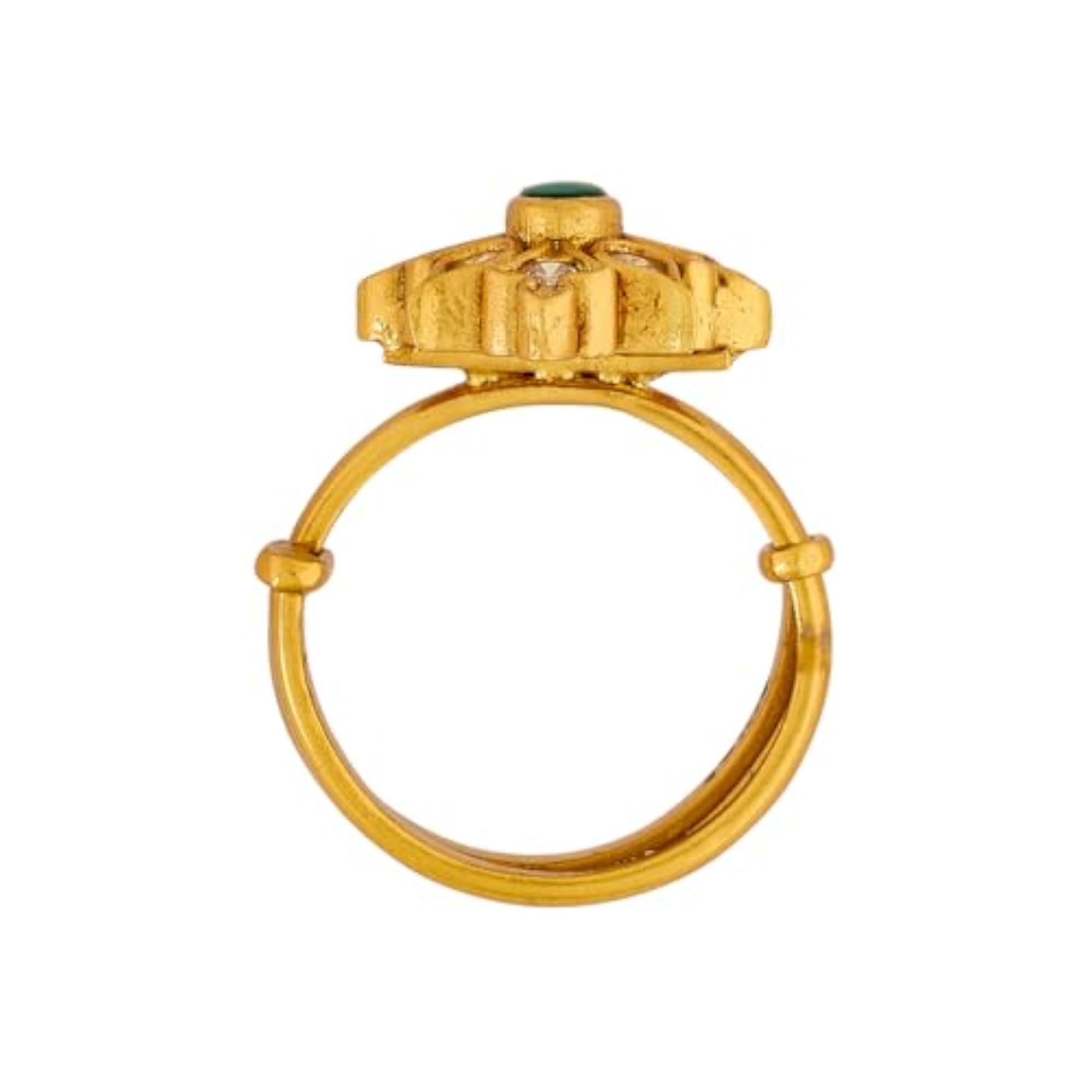 Women's Adjustable Green Gold Polished 92.5 Silver Temple Ring