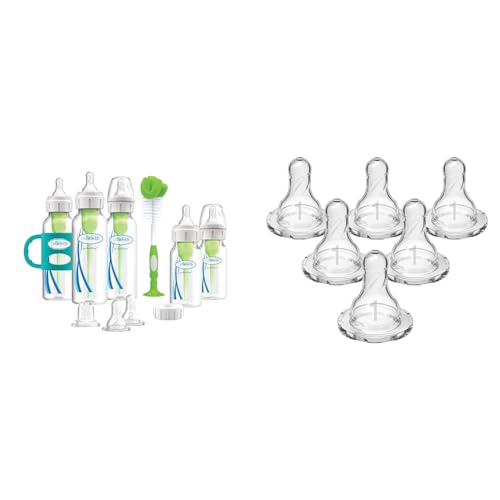 Image of Dr. Brown's Anti-Colic Options+ Narrow Bottle to Sippy Gift Set with Level 1 Slow Flow Nipples, Sippy Spout, Handles, Cap and Brush
