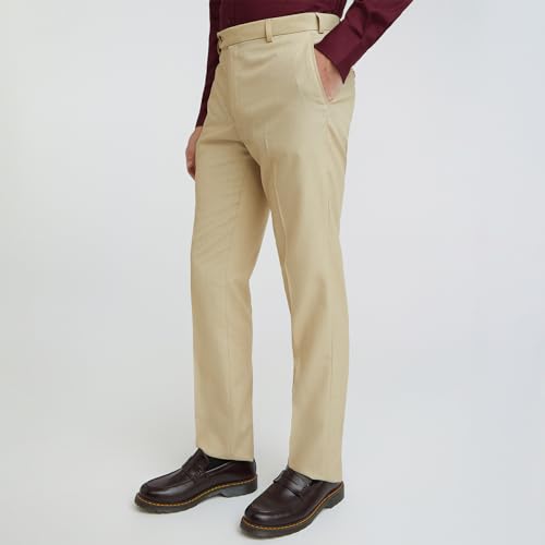 Image of Park Avenue Men's Poly Rayon Blend Solid Pattern Smart Fit Flat Front Formal Trouser