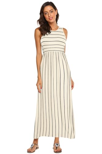 Image of Hount Women's Summer Sleeveless Striped Flowy Casual Long Maxi Dress with Pockets