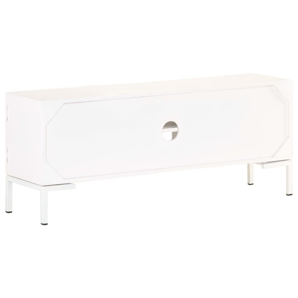 TV-Schrank Weiß 115x30x46 cm, Massivholz Mango, mit 2 Türen und Regalen, Robustes Media-Center für Wohnzimmer und Schlafzimmer