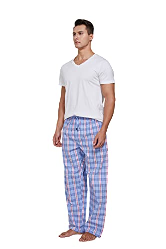 CYZ Pijama masculino de popelina 100% algodão, Xadrez vermelho marinho, X-Large