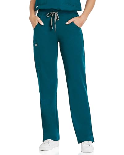 Image of COMENII Scrubs for Women, Knit Yoga Waistband Straight Leg Cargo Pants, Classic Fit Womens Scrubs Pants