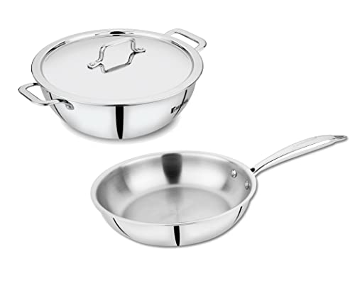 Bergner Tripro Triply 3 Pc Cookware Set, 22 Cm Deep Kadai, 20 Cm Fry Pan, 1X Stainless Steel Lid, Stay Cool Handles, Induction & Gas Ready, Multi-Layer Polish Surface, 5-Year Warranty For Rs. 1799 @ 58 %