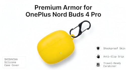 Image of SHISHVIKA Silicone Case Cover Compatible with OnePlus Nord Buds 4 Pro | Shockproof Protective Cover | Soft TPU Skin | Anti-Slip | Dustproof | LED Visible | Keychain Hook Included (Yellow)