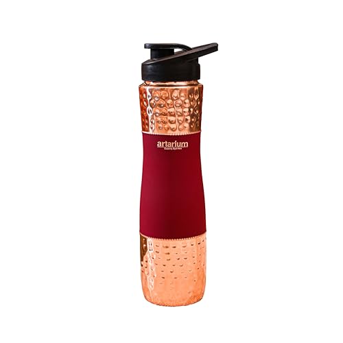 Image of Artarium Red Sipper Pure Copper Bottle 1 Litre Advanced Leak Proof Protection Durable & Rust Proof Copper Bottle With Added Health Benefits Anti Oxidant Properties (Sipper Water Bottle Red 29Cm)