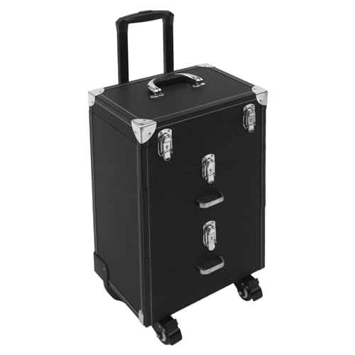 Trucco trolley, valigetta arrotolabile, organizer per unghie, gioielli da viaggio con 4 rotelle, 03 in pelle PU, per trucchi, truccatori, tecnici, colore nero, Nero , Cuboid