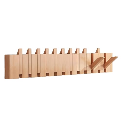 Perchero de pared de madera maciza y ganchos de piano para un recibidor acogedor